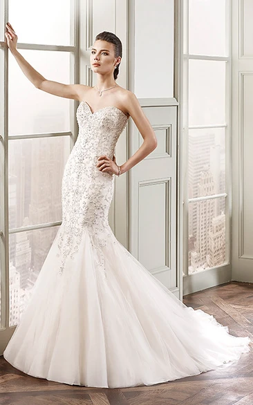 Mermaid Sweetheart Tulle Wedding Dress With Beading