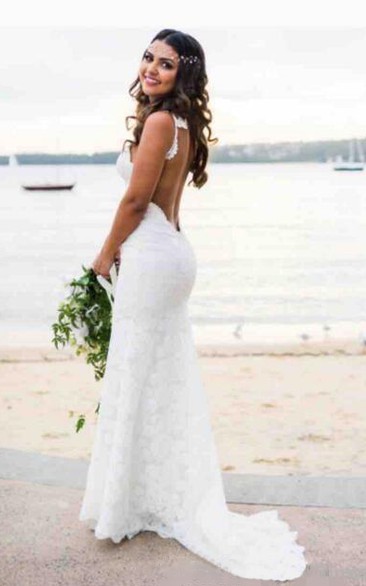 Bohemian Beach Sexy Spaghetti Straps Backless Lace Mermaid Wedding Dress