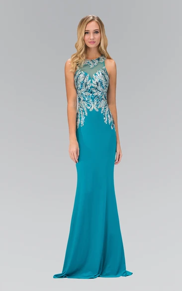 Sheath Jewel-Neck Sleeveless Jersey Straps Dress With Beading And Sequins