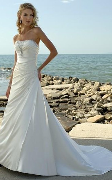 A-Line Strapless Taffeta Beach Wedding Dress