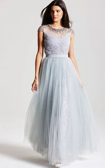 Graceful Layered Illusion Neckline Gown With Keyhole
