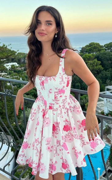 White Floral Print Summer Garden Dress