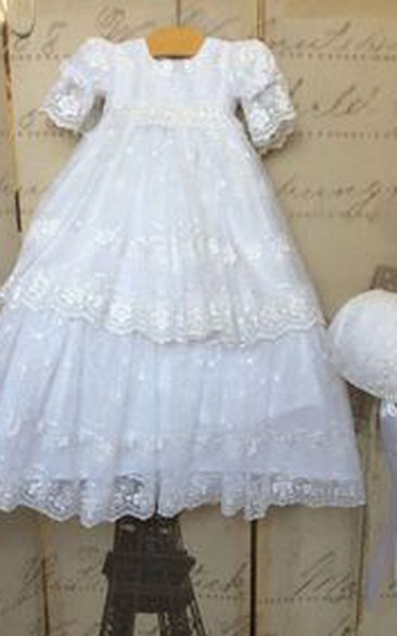 Romantic Lace Christening Gown With Layered Skirt