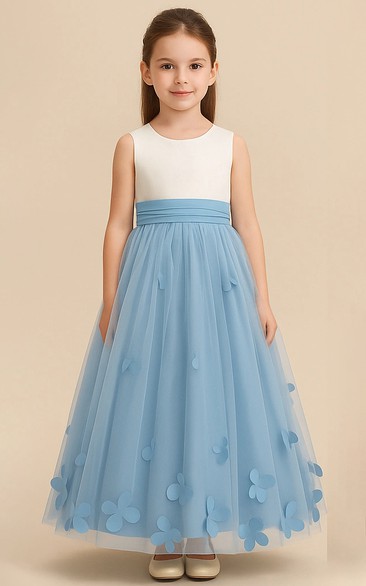 Two-Tone Scoop-neck Sleeveless A-line Tulle Flowergirl Dress