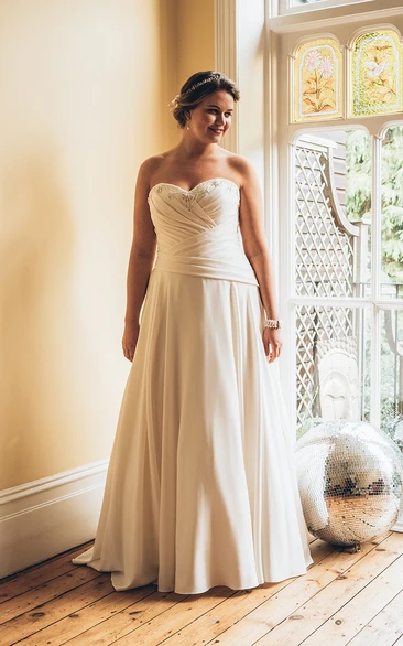 A-Line Floor-Length Sweetheart Sleeveless Chiffon Criss Cross Beading Sweep Train Criss cross Dress