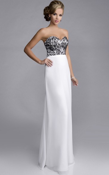 Floor Length Chiffon Bridesmaid Dress Featuring Lace Bodice And Sweetheart Neckline