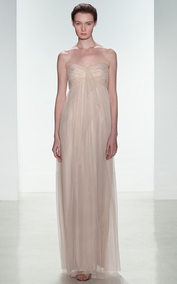 Ankle-Length Sleeveless Sweetheart Ruched Empire Tulle Bridesmaid Dress