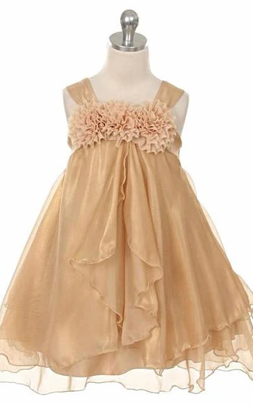 Straps Tea-Length Tiered Empire Chiffon Flower Girl Dress