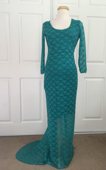 Lace Sheath Illusion Long Sleeve Scoop Dress