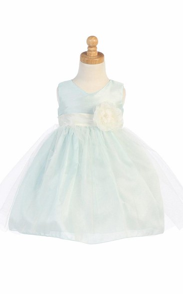 Tea-Length Tiered Tulle Flower Girl Dress