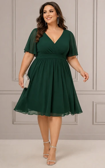 Dark Green V-neck A-Line Mother of the Bride Dress