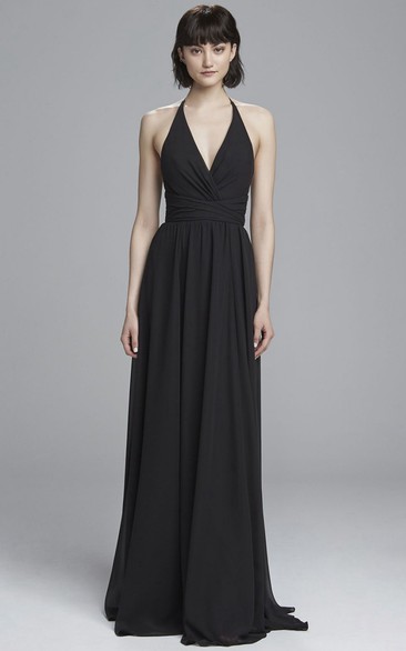 Sleeveless Ruched V-Neck Chiffon Bridesmaid Dress With Straps