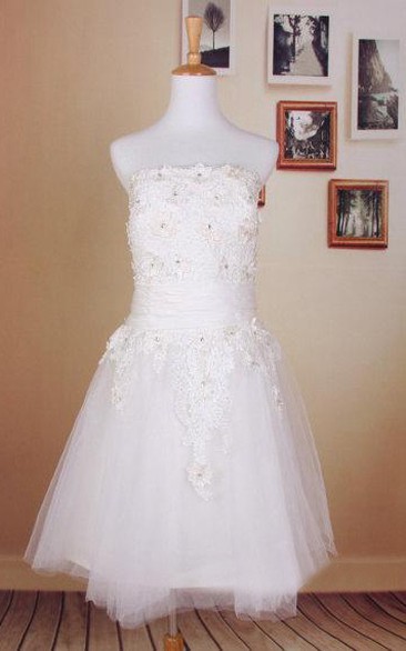 Tulle Short A-Line Sleeveless Dress With Lace Appliques and Beadings