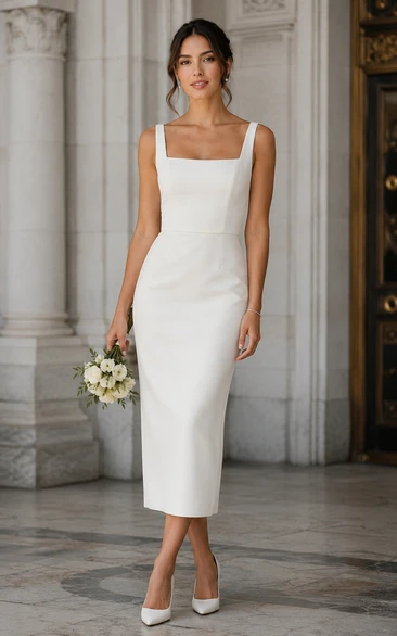 White Square Neck Sheath Civil Wedding Dress