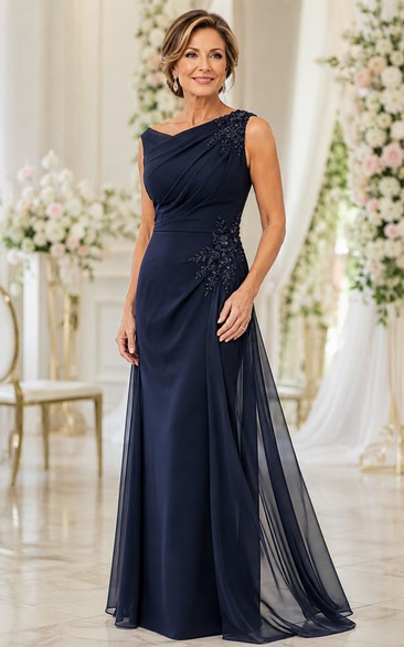 A-Line One-Shoulder Chiffon Mother Dress with Beading