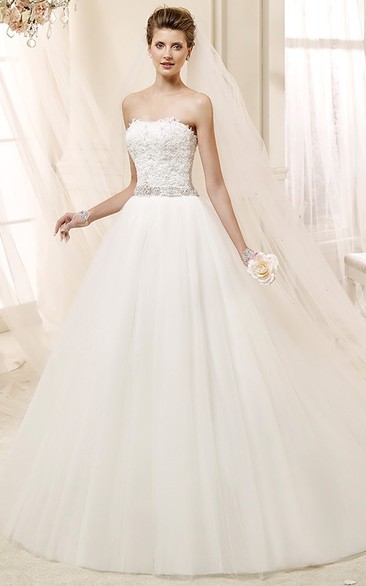 Strapless A-line Wedding Gown with Beaded Belt and Lace Corset