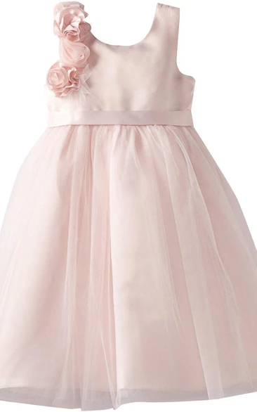 Sleeveless A-line Dress With Floral Shoulder and Bow