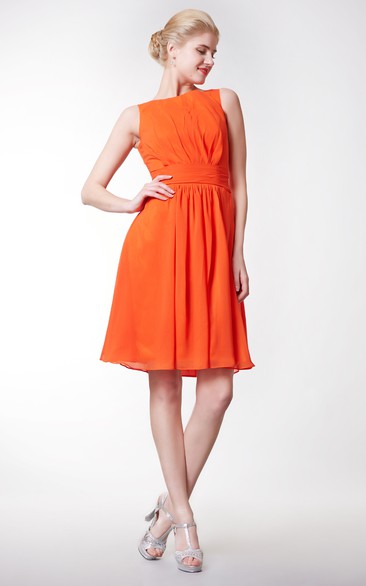 Bateau Empire Knee Length Chiffon A-line Dress