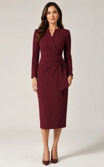 Burgundy V-neck Pencil Mother of the Bride Dress