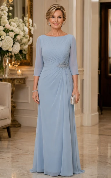 Mist Sheath Chiffon 3/4 Sleeve Mother Dress
