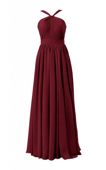 Sleeveless A-line Chiffon Gown With Pleats