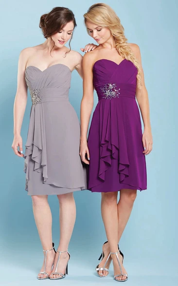Knee-Length Draped Sleeveless Sweetheart Chiffon Bridesmaid Dress
