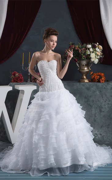 Sweetheart Ruched A-Line Dress With Jeweled Bodice