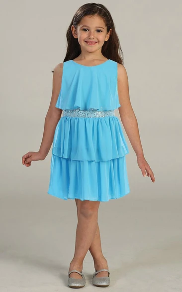 Knee-Length Chiffon&Sequins Flower Girl Dress