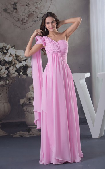 Pastel Chiffon Asymmetrical Pleats and Dress With Ruching