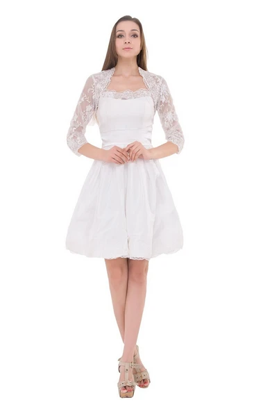 Strapless Short Appliqued Satin Dress With Sash