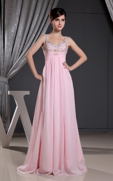 Sleeveless Chiffon Maxi Dress With Ruched Waist and Beading
