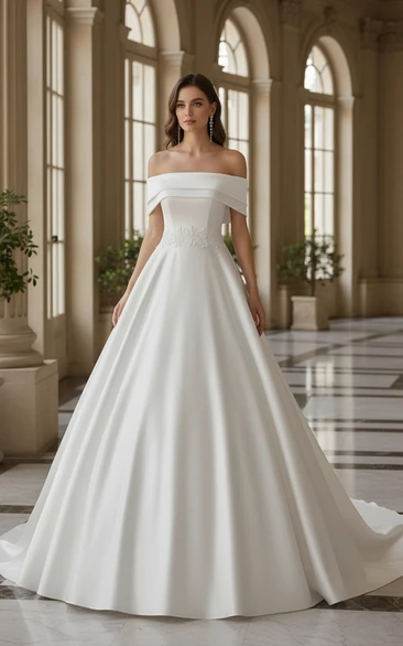 Off-the-Shoulder Ball Gown Satin Wedding Dress