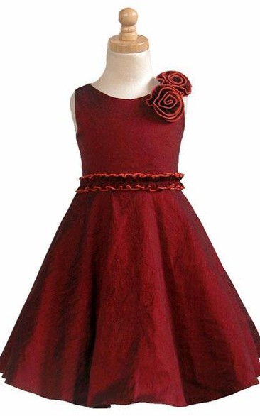 Tea-Length Tiered Taffeta Flower Girl Dress