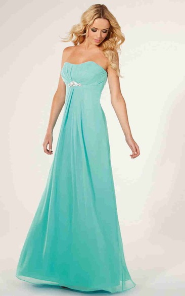 Ruched Empire Strapless Chiffon Bridesmaid Dress With Beading And Lace-Up