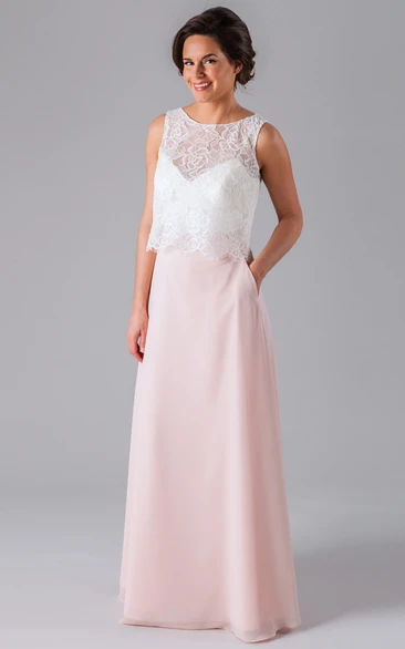 Sleeveless Lace Scoop Neck Tulle Bridesmaid Dress