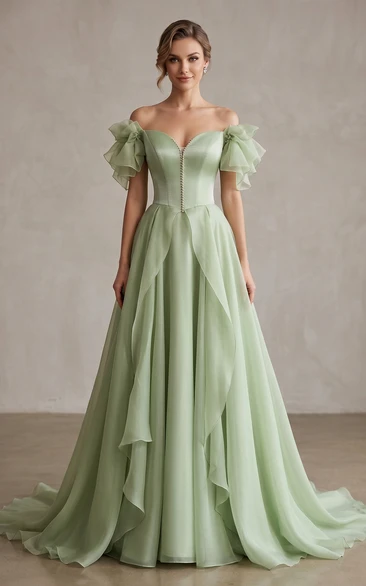 Light Green Off-the-Shoulder Bow Gown
