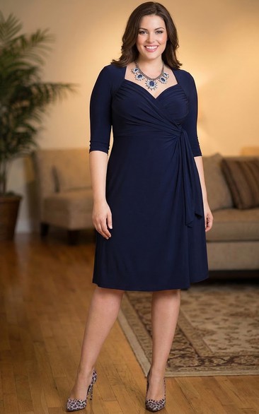 Ruched Half-Sleeve Jersey Midi Dress