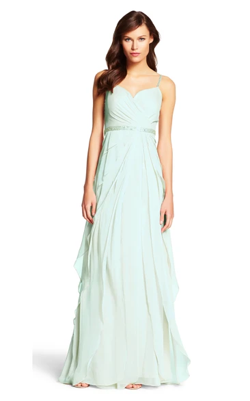 A-Line Criss-Cross Sleeveless Spaghetti Chiffon Bridesmaid Dress With Draping