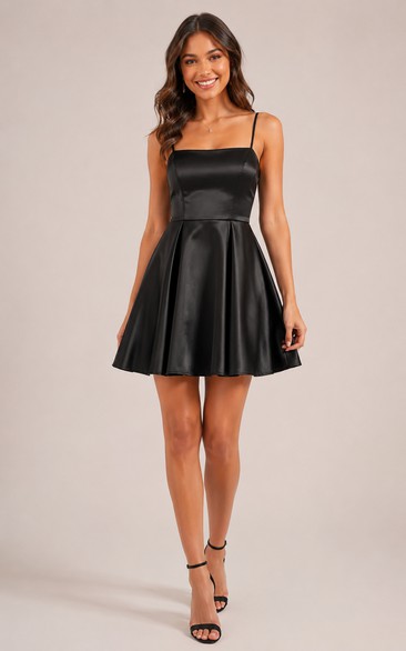 Spaghetti Strap Satin A-Line Mini Cocktail Dress