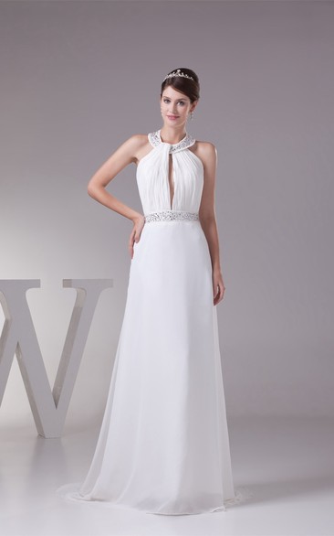 Sleeveless Sheath Ruched Jeweled Waist and Dress With Collar