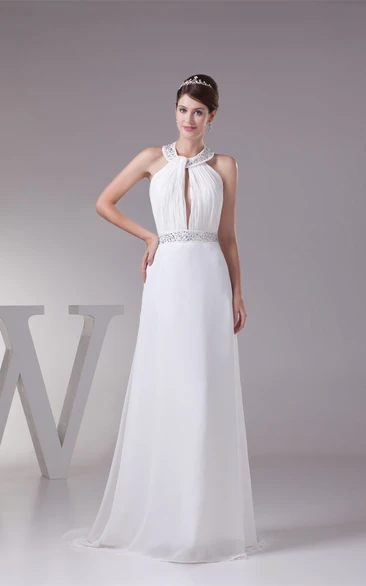Sleeveless Sheath Ruched Jeweled Waist and Dress With Collar