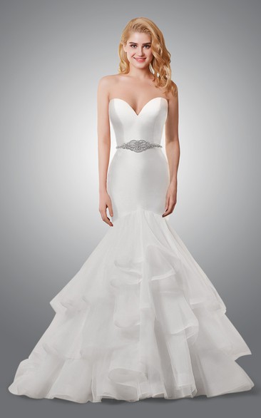 Sweetheart Mermaid Simple Wedding Dress With Ruffled Skirt