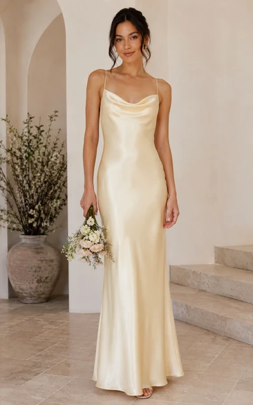 Daffodil Cowl Neck Satin Sheath Bridesmaid Dress