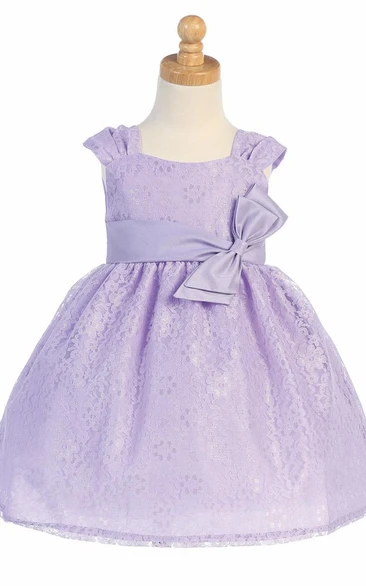 Tea-Length Ruched Tiered Tulle&Lace Flower Girl Dress