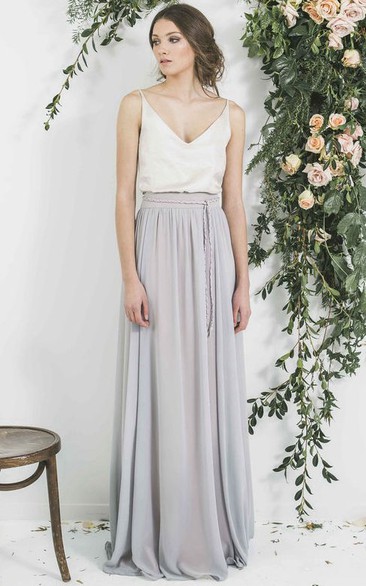 Spaghetti Sleeveless Pleated Chiffon Bridesmaid Dress With Low-V Back