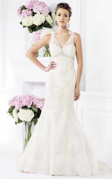Sleeveless Mermaid Wedding Gown with Keyhole Back and Jewels