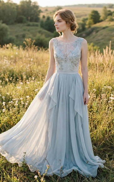 Beaded Purple Lace Floor-Length Bridesmaid Gown