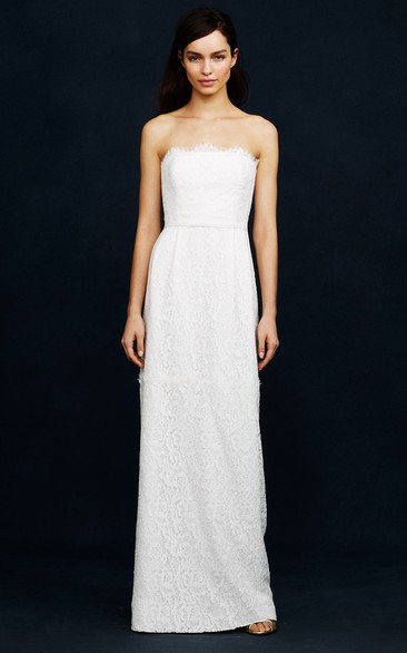 Sheath Long Sleeveless Strapless Lace Wedding Dress