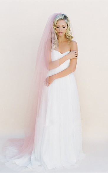 Pink Simple Soft Trailing Plain Tulle Veil