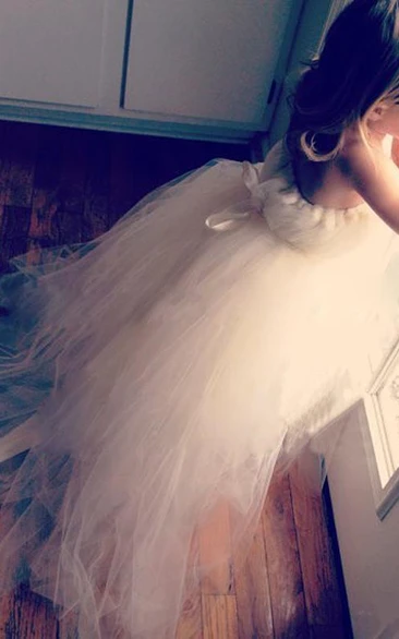 Lovely Tulle Princess Flower Girl Dress Lace-up Sweep Train